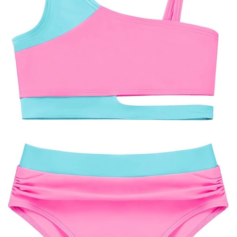 Tween Girl Two-Piece Color Block Bikini in Pink and Light Blue